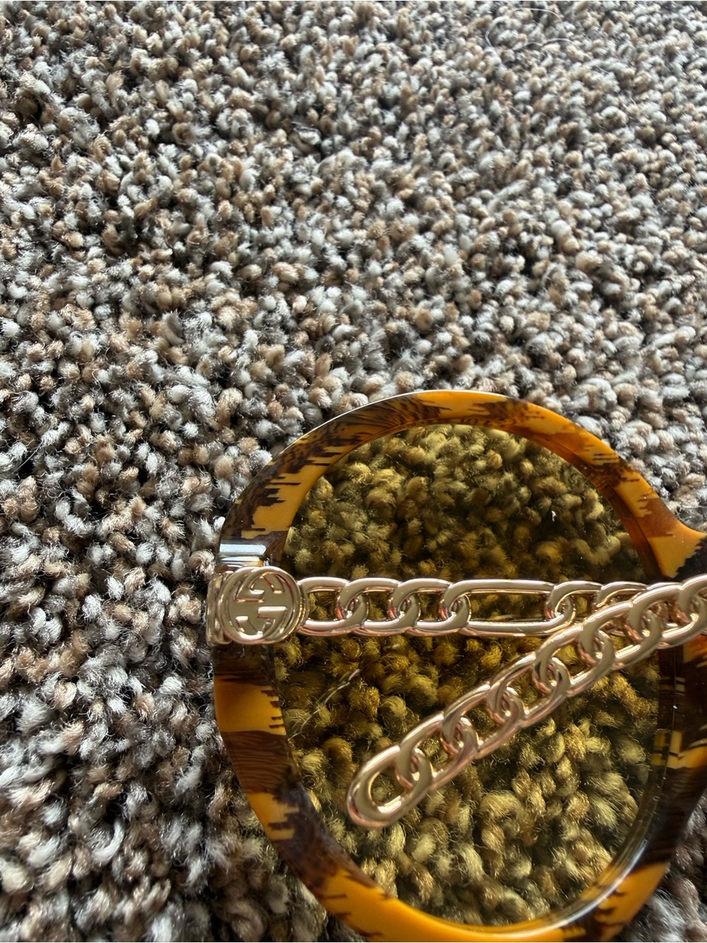Gucci Tortoise Round Sunglasses with Gold Chain Accent